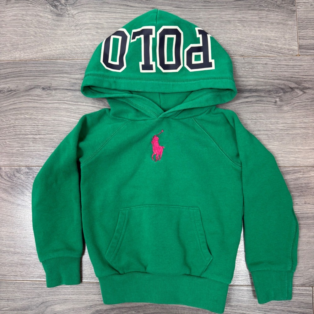 Polo Ralph Lauren Green Hoodie Toddler 4T Pink Pony Logo Cotton Sweatshirt